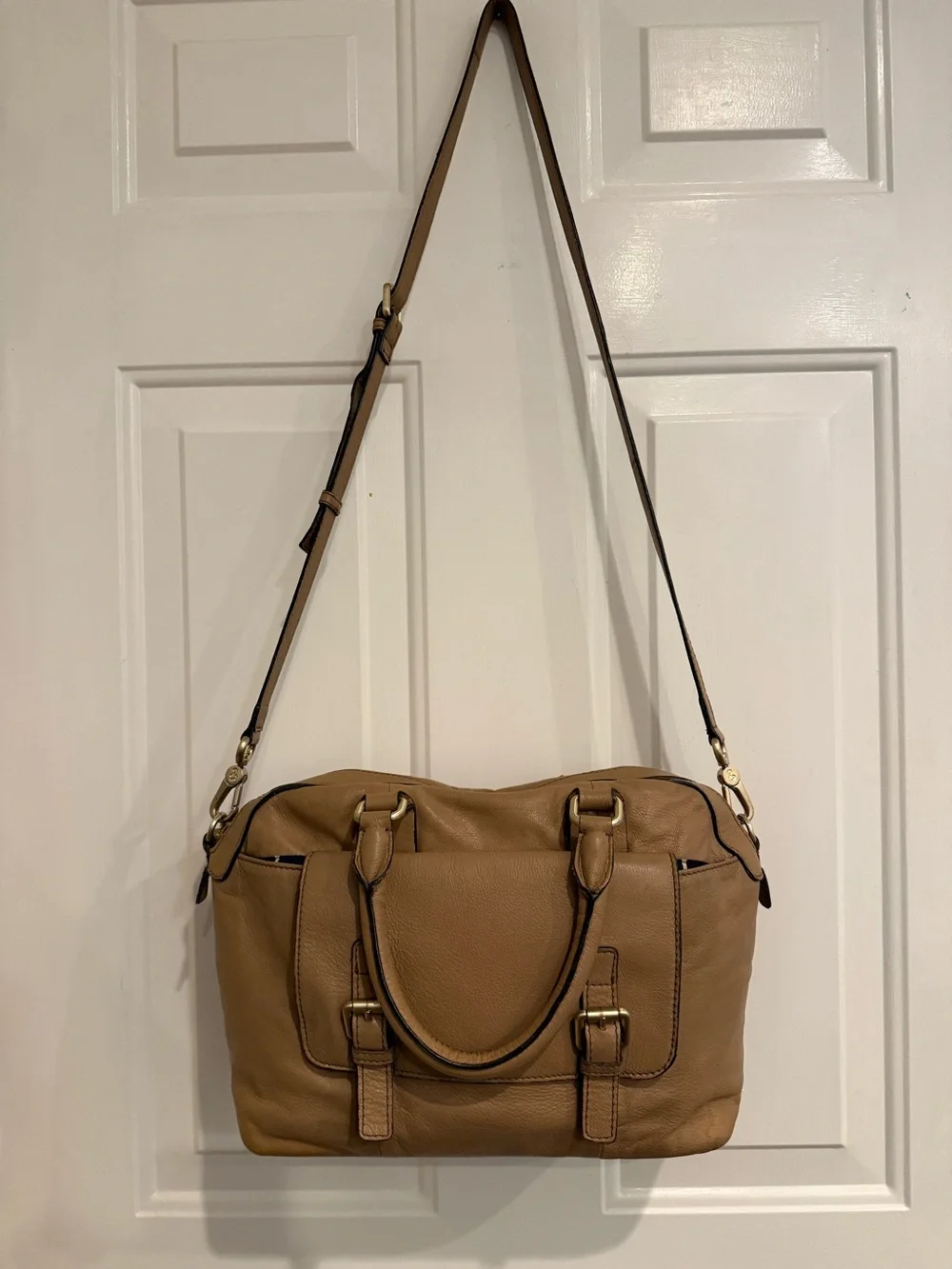 Boden Tan Leather Crossbody Satchel Bag – Soft Pebbled Leather